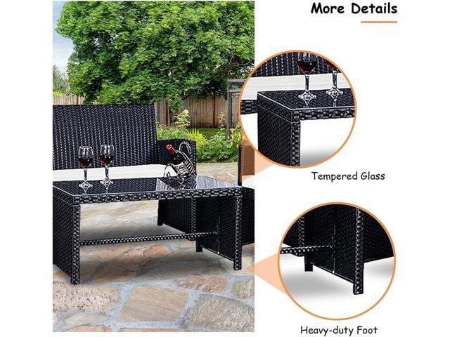 Goplus 4-Piece Rattan Patio Furniture Set, Outdoor Wicker Conversation Sofa with Weather Resistant Cushions and Tempered Glass Tabletop for Lawn...