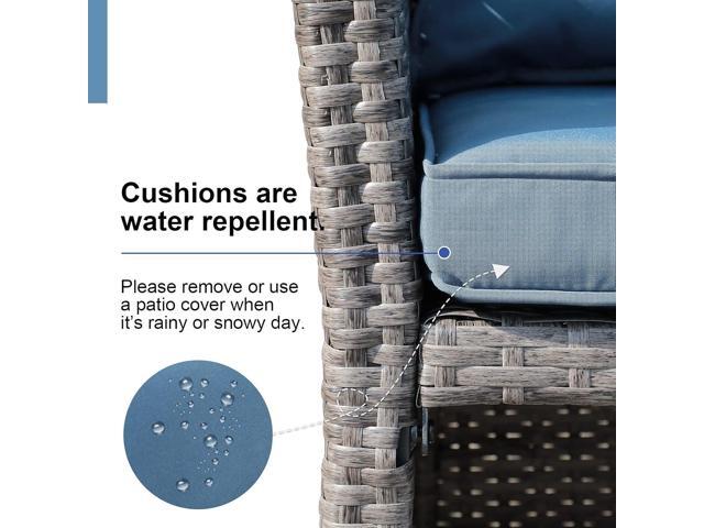 OC Orange-Casual 2-Piece Outdoor Patio Furniture Wicker Love-seat and Coffee Table Set, with Built-in Storage Bin, Grey Rattan, Navy Blue Cushions