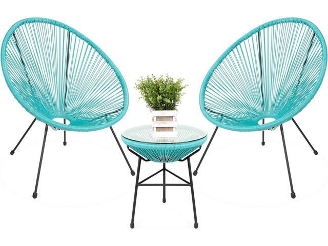 Best Choice Products 3-Piece Outdoor Acapulco All-Weather Patio Conversation Bistro Set w/Plastic Rope, Glass Top Table and 2 Chairs - Light Blue