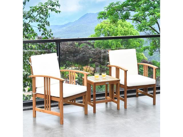 Tangkula 3 Pieces Patio Furniture Set, Includes Set of 2 Outdoor Acacia Wood Cushioned Chairs and Coffee Table, for Garden, Backyard, Poolside,...