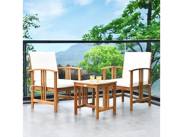 Tangkula 3 Pieces Patio Furniture Set, Includes Set of 2 Outdoor Acacia Wood Cushioned Chairs and Coffee Table, for Garden, Backyard, Poolside,...