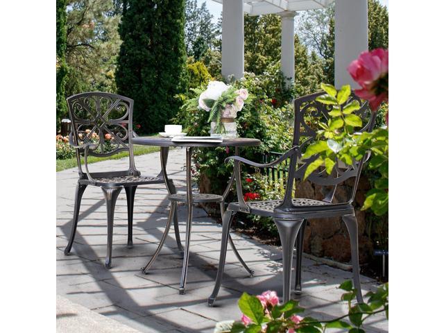 NUU GARDEN 3 Piece Outdoor Bistro Set Cast Aluminum Patio Set Bistro Table Set Rustproof Patio Table and Chairs with Umbrella Hole for Backyard,...