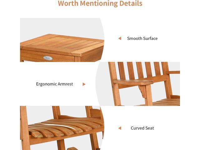 Tangkula 3 Piece Patio Rocking Bistro Set, Patiojoy Eucalyptus Wood Conversation Set with 2 Rockers and 1 Coffee Table, Outdoor Rocking Chair Set...