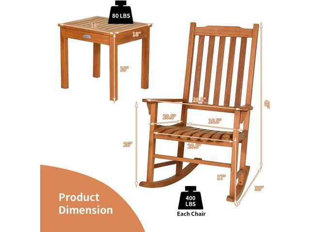 Tangkula 3 Piece Patio Rocking Bistro Set, Patiojoy Eucalyptus Wood Conversation Set with 2 Rockers and 1 Coffee Table, Outdoor Rocking Chair Set...