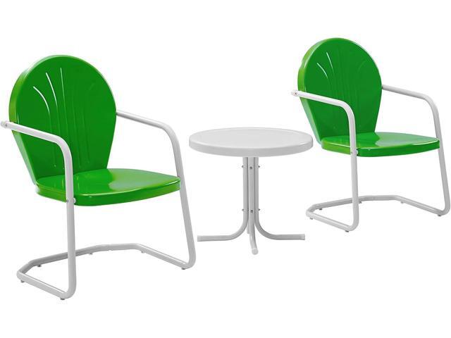 Crosley Furniture Griffith 3-Piece Outdoor Chair and Side Table Set, Retro Metal Bistro Patio Sets for Porch, Grasshopper Green