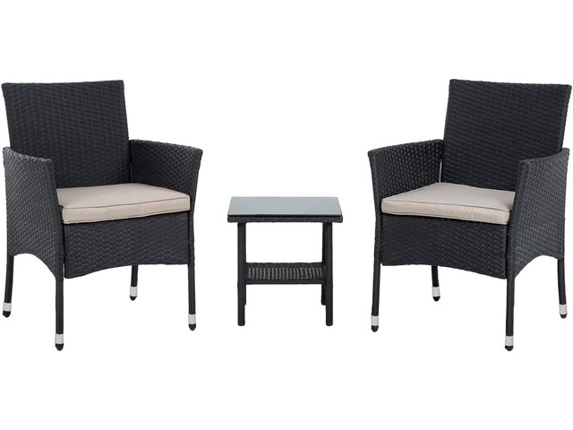 Patio Furniture Set 3 Piece Patio Chair Bistro Set Outdoor Rattan Chairs Wicker Conversation Set for Backyard Porch Poolside Lawn,Black