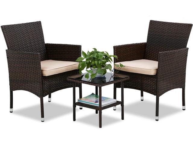 FDW 3-Piece Patio Furniture Set Brown Outdoor Wicker Furniture