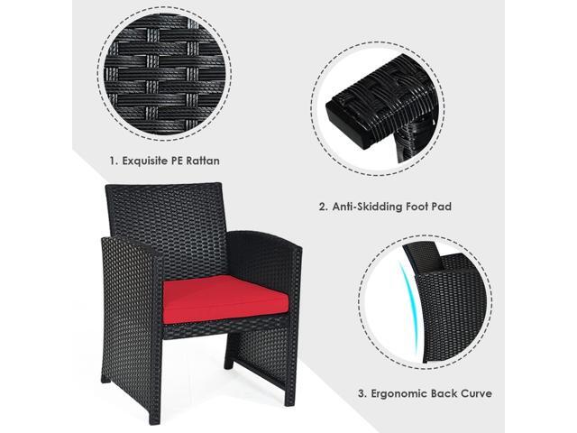 KOTEK 4 Pieces Patio Furniture Set, Outdoor Rattan Wicker Patio Conversation Set, Outdoor Rattan Sofa and Table Set w/Cushions & Tempered Glass...