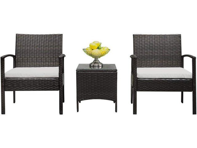 3 Pieces Outdoor Patio Furniture Set, Outdoor Wicker Conversation Set, Modern Bistro Set with Coffee Table for Yard Bistro Garden Balcony Backyard...