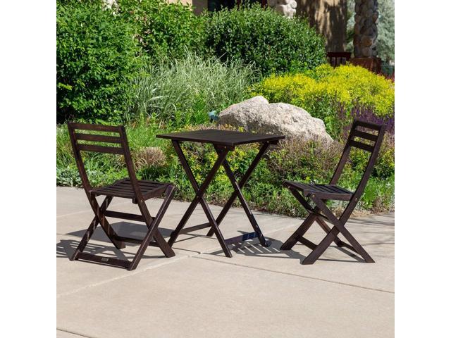 DTY Outdoor Living Twin Lakes 3-Piece Eucalyptus Café Bistro Set - Espresso, Square Table