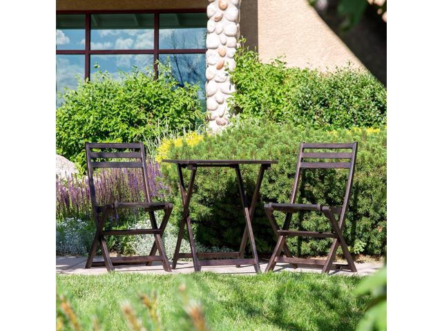 DTY Outdoor Living Twin Lakes 3-Piece Eucalyptus Café Bistro Set - Espresso, Square Table