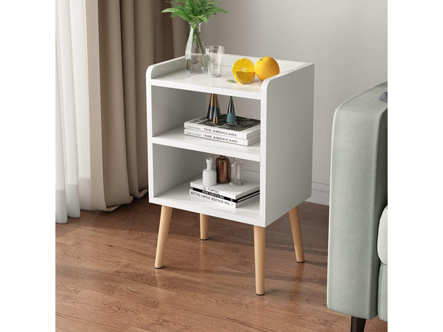 White Nightstand Small Bedside Table Kids Nightstand 3-tier Wood Side Table