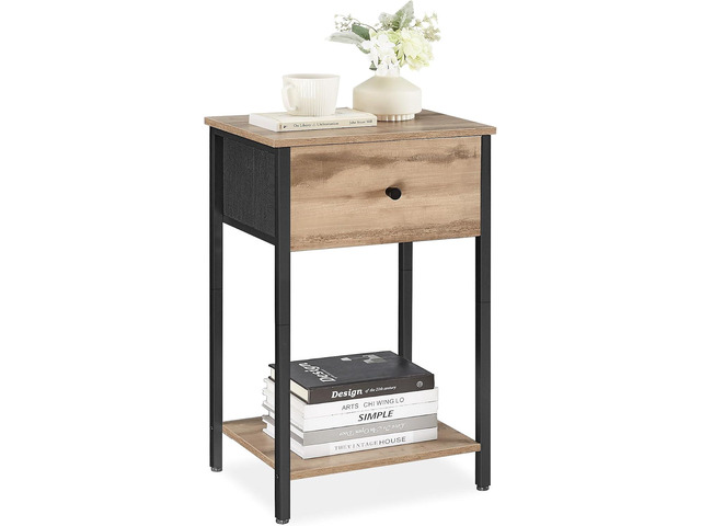 VASAGLE Nightstand, Side Table with Fabric Drawer, 24-Inch Tall End Table with Storage Shelf, Bedroom, Toasted Oak ULGS021B50