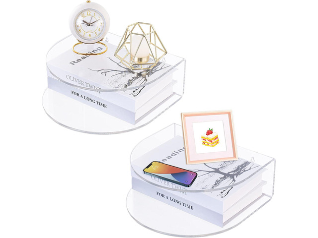 HMYHUM Acrylic Floating Nightstand Set of 2, Wall Mounted Bedside Table for Bedroom, Hanging, 8 lbs Load, 10.5' L x 10 'W x 4' H, Clear