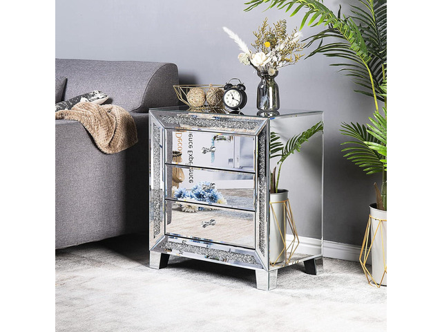 VINGLI Mirrored Nightstand Glass End Table, 23' W Silver Night Stand for Bedroom, Mirrored Bedside Table with Storage, Glass Mirror Nightstand