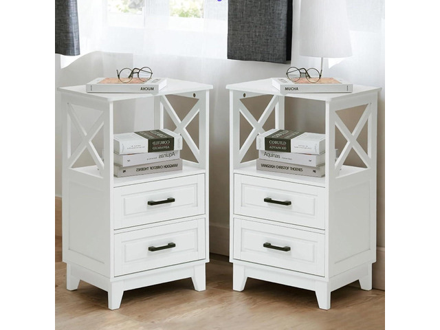 FansaFurn Tall Nightstand Wooden Rustic Bedside End Table for Bedroom, Living Room, 13' D x 18' W x 28' H(Set of 2), White