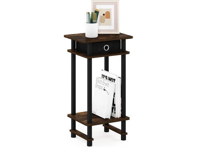 Furinno Turn-N-Tube Tall End Side Night Stand/Bedside Table with Bin Drawer, 1-Pack, Amber Pine/Black/Black