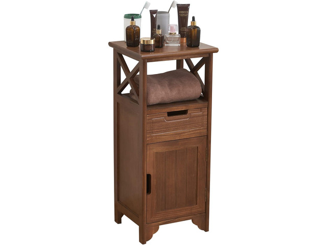 30 Inches Tall End Table, Fully Assembled Bathroom Floor Cabinet with Shelf and Storage, No Assembly Nightstand with Drawer for Bedroom-Walnut