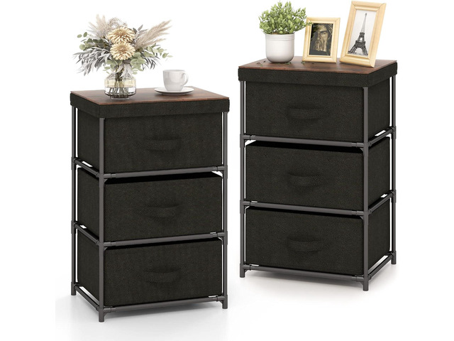 GIANTEX Nightstand with 3 Fabric Drawers, 24.5' Storage Dresser with Metal Frame and Wood Top for Closet, 3-Drawer Bedside Table with Removable Lid...