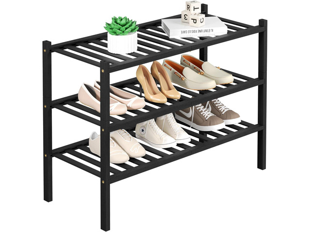 ROMGUAR CRAFT 3 Tier Bamboo Shoe Rack for Closet Free Standing Wood Shoe Shelf Storage Organizer for Entryway Small Space Stackable 27'x11'x20'...