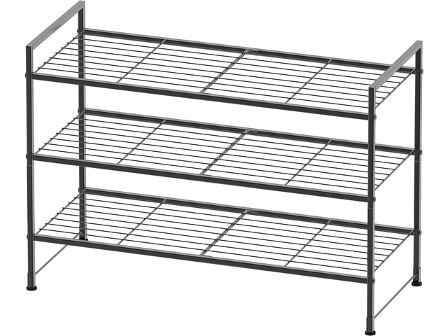 Simple Houseware 3-Tier Stackable Wired Grid Shoe Rack, Black