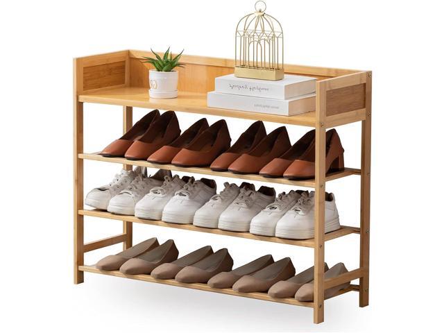 Bamboo Shoe Rack Organizer, 4 Tier Shoe Shelf Storage Organizer, for Entryway, Hallway, and Closet (Nature-31.5)