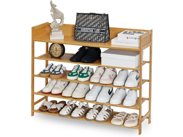 Bamboo Shoe Rack Organizer, 5 Tier Shoe shelf Storage Organizer, For Entryway, Hallway, and Closet (Nature-39.4')