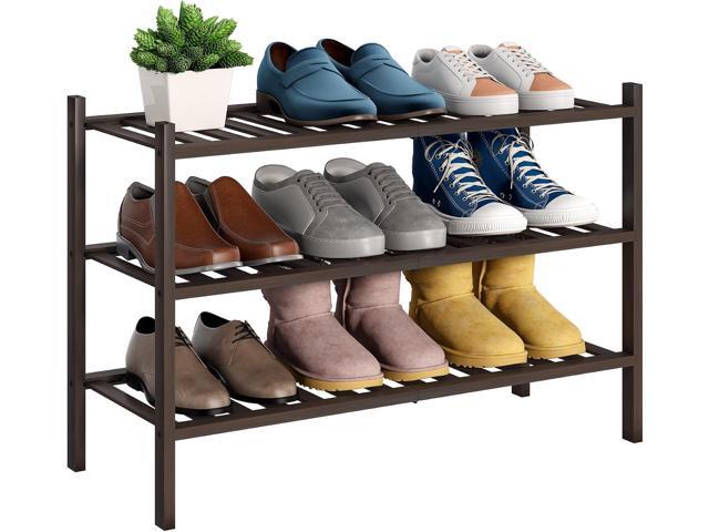 BMOSU 3-Tier Bamboo Shoe Rack Premium Stackable Shoe Shelf Storage Organizer for Hallway Closet Living Room Entryway Organizer (Brown Bamboo)