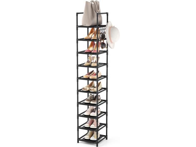 LANTEFUL Tall Narrow Shoe Rack for Entryway, 10-Tier Sturdy Metal Shoe Shelf Storage 10-15 Pairs of Shoes and Boots, Space Saving Corner Shoe Rack...