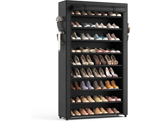 LANTEFUL Shoe Rack with Covers - 10 Tiers Tall Shoe Rack Organizer Large Capacity Shoe Shelf Storage 40 Pairs Space Saving Vertical Shoe Storage...