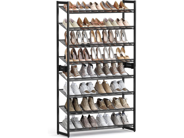 SONGMICS Shoe Rack, 8-Tier Shoe Organizer, Metal Rack for Garage, Set of 2, 4-Tier Stackable Shelf, with Adjustable Flat or Angled Shelves, 32-40...