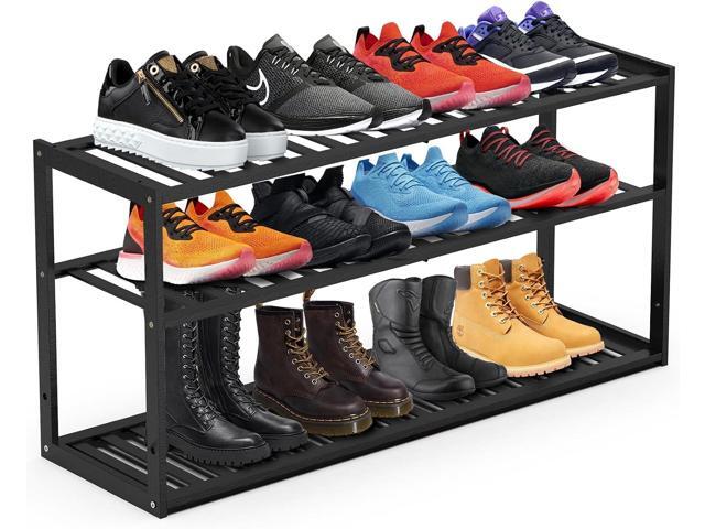 Jripae 3 Tier 32.5inch Long Bamboo Shoe Rack for Entryway Closet Garage
