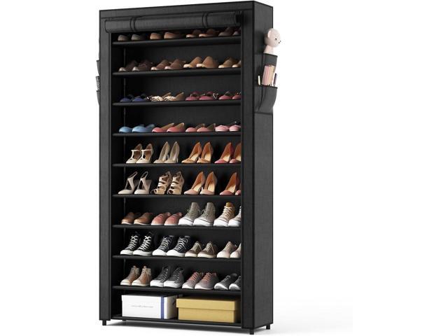 ROJASOP 10 Tier Shoe Rack with Covers,Large Capacity Stackable Tall Shoe Shelf Storage to 50-55 Pairs Shoes and Boots Sturdy Metal Free Standing...