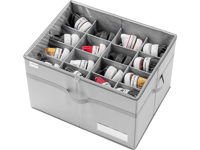LUVHOMEE Shoe Organizer for Closet, Fits 16 Pairs, Large Shoe Box Storage Containers, Clear Foldable Shoe Storage Bins w/Bottom Support, Space...