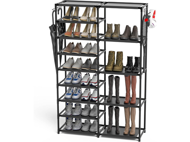 CSXGBAB 9-Tier Shoe Rack Organizer, Tall Garage Shoe Rack, Boot Rack, Black