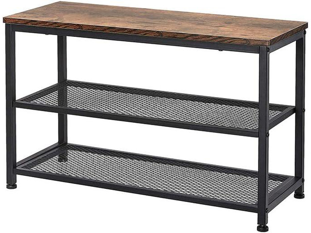 Shoe Bench, 3-Tier Engineered Wood Shoe Rack, Placement Shelves with Seat for Entryway, Living Room and Hallway