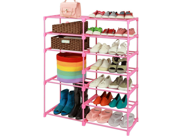 LNYZQUS 7-Tier Large Pink Shoe Rack, 24 -30 Pairs Tall Shoe Organizer Shelf, Kids Boots Stand Organizer For Garage Closet Entryway