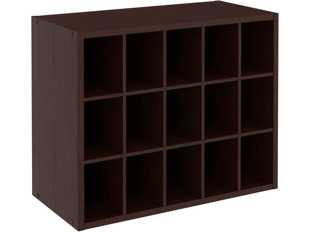 ClosetMaid 15 Cube Stackable Storage Organizer for Shoes, Bags, Crafts, Hobbies with Wood Shelves, for Closet, Entryway or Mudroom, Espresso