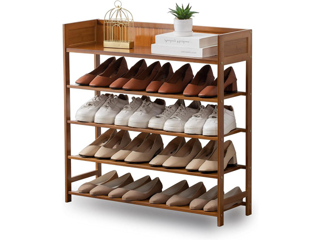 Bamboo Shoe Rack Organizer, 5 Tier Shoe Shelf Storage Organizer, for Entryway, Hallway, and Closet (Brown-31.5)