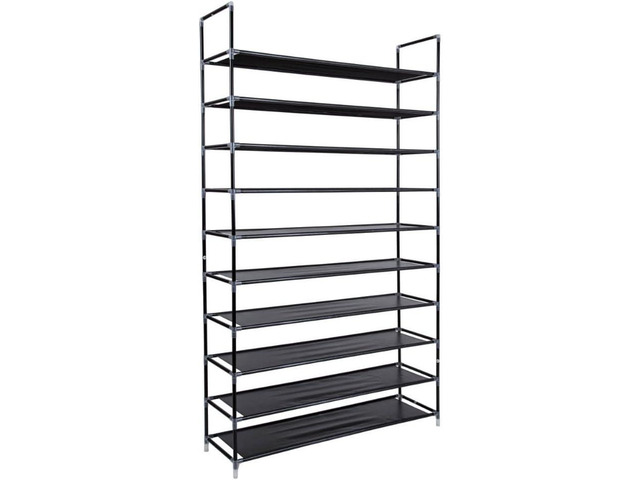 GREEF Classics 10-Tier 50-Pair Shoe Rack Organizer Sturdy Metal Storage Shelf for Bedroom, Closet, Entryway, Dorm Room, Non Woven Fabric (Black)