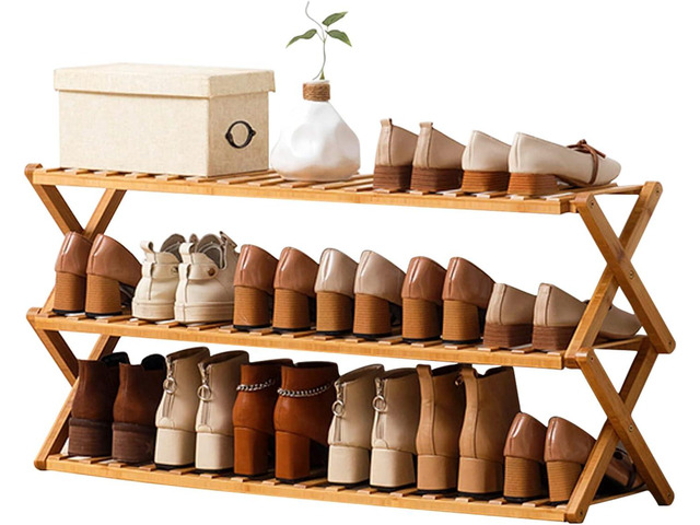 Choclaif Free Standing Shoe Racks for Closet, Shoe Shelf Bamboo Shoe Rack for Bedroom, Entryway Hallway Closet Living Room Organizer(3 Tier)