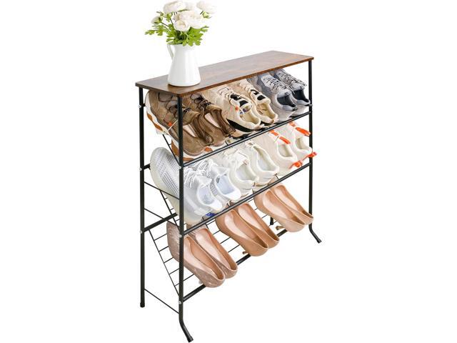 ZOES HOMEWARE Narrow Shoe Rack for Front Door Entrance,4-Tier Shoes Rack Storage Organizer with 3 Slanted Shelves and Top Shelf for Entryway,Skinny...