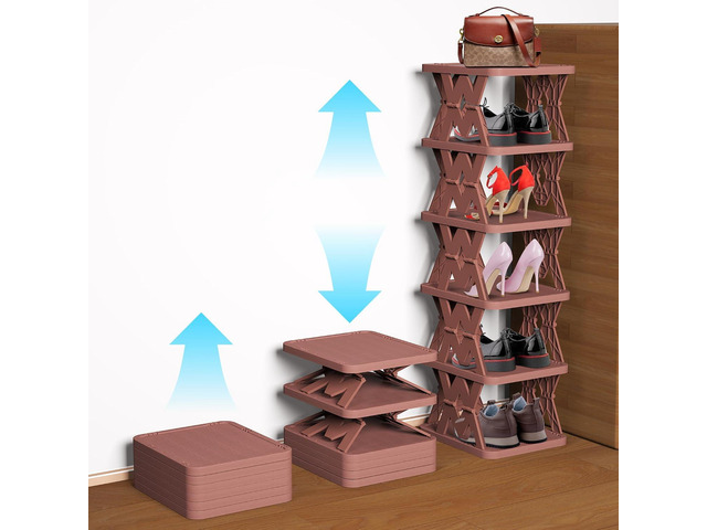 Shoe Rack, 6 Tier Shoe Organizer Fake Wood Pattern, Foldable Small Shoe Storage Space Saving, Collapsible Shoe Organizer for Closet, Front Door...