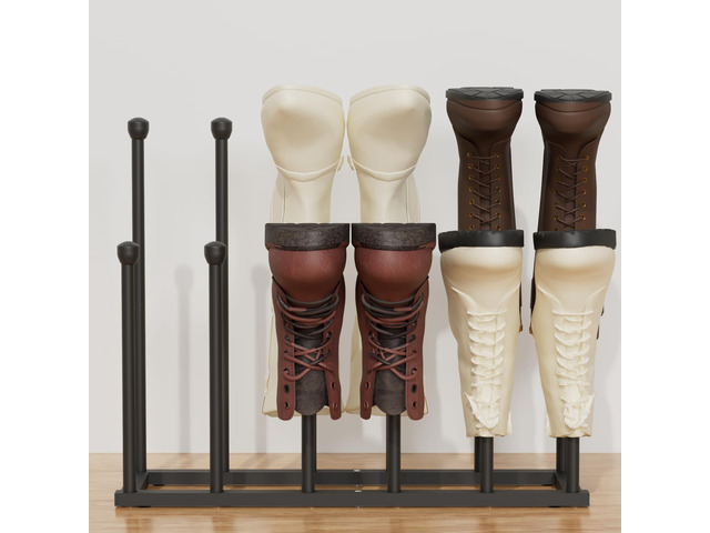 22.5 Inches Free Standing Shoe Racks, Tall Black Metal Boot Rack Organizer for 6 Pairs, Knee-High Boot Storage Shelf for Closet, Bedroom, Entryway,...