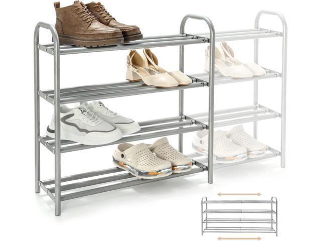 4 Tier Extendable Long Shoe Rack for Closet Shoe Organiser Strong and Sturdy Heavy Duty Metal Shoe Shelf Holds 20+ Pairs (60-100) x 22,5 x 61,5 cm