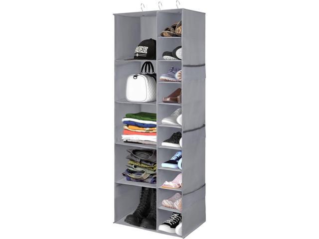 Libeder Shoe Organizer for Closet, 15 Shelf Hanging Closet Storage Shelves - 10 Shoe Rack Organizer and 5 Compartment for Clothes with 6 Side Mesh...