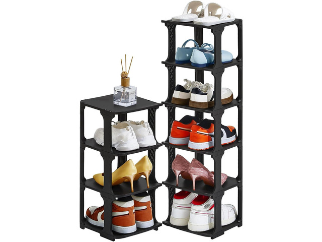 5 Tiers Vertical Shoe Rack, Narrow Free Standing Shoe Storage Organizer for Entryway and Small Closet, Stackable Shoe Holder Shelf Stability DIY,...