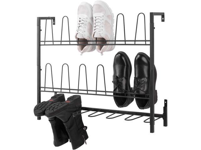 MyGift Black Metal Wall Mounted Shoe Rack Organizer, Holds 9 Pairs