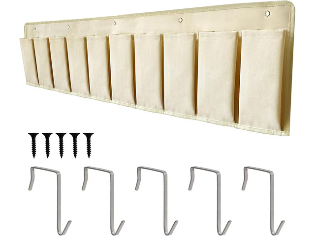 RVZONE RV Shoe Pockets 10 Pockets Heavy Hanging Bedside Storage Organizer with Sturdy Hooks Storage Pockets Hangs on bed for Shoes Toys and Tool...