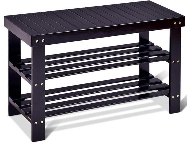 GOFLAME Shoe Bench Rack, 2-Tier Bamboo Seat Storage Shelf, Free Standing Shoe Storage Bench with Stylish and Modern Design, Shoe Organizer for...